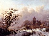 Frederik Marianus Kruseman Canvas Paintings - A Frozen Winter Landscape
